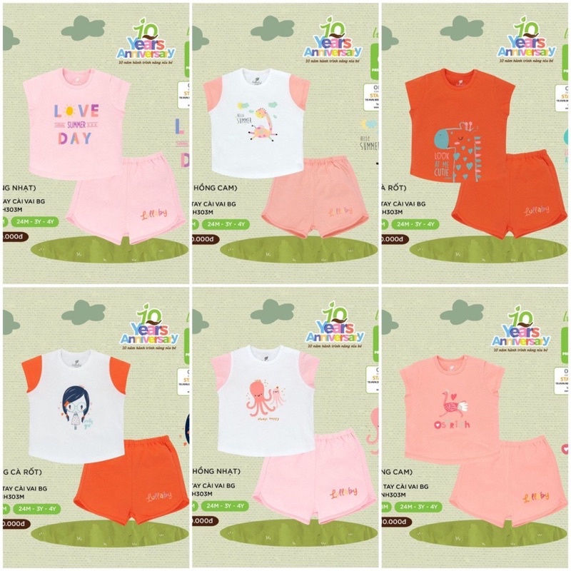 [LULLABY 2022] Bộ Cộc tay bé gái cotton (Sz 9m-4y)