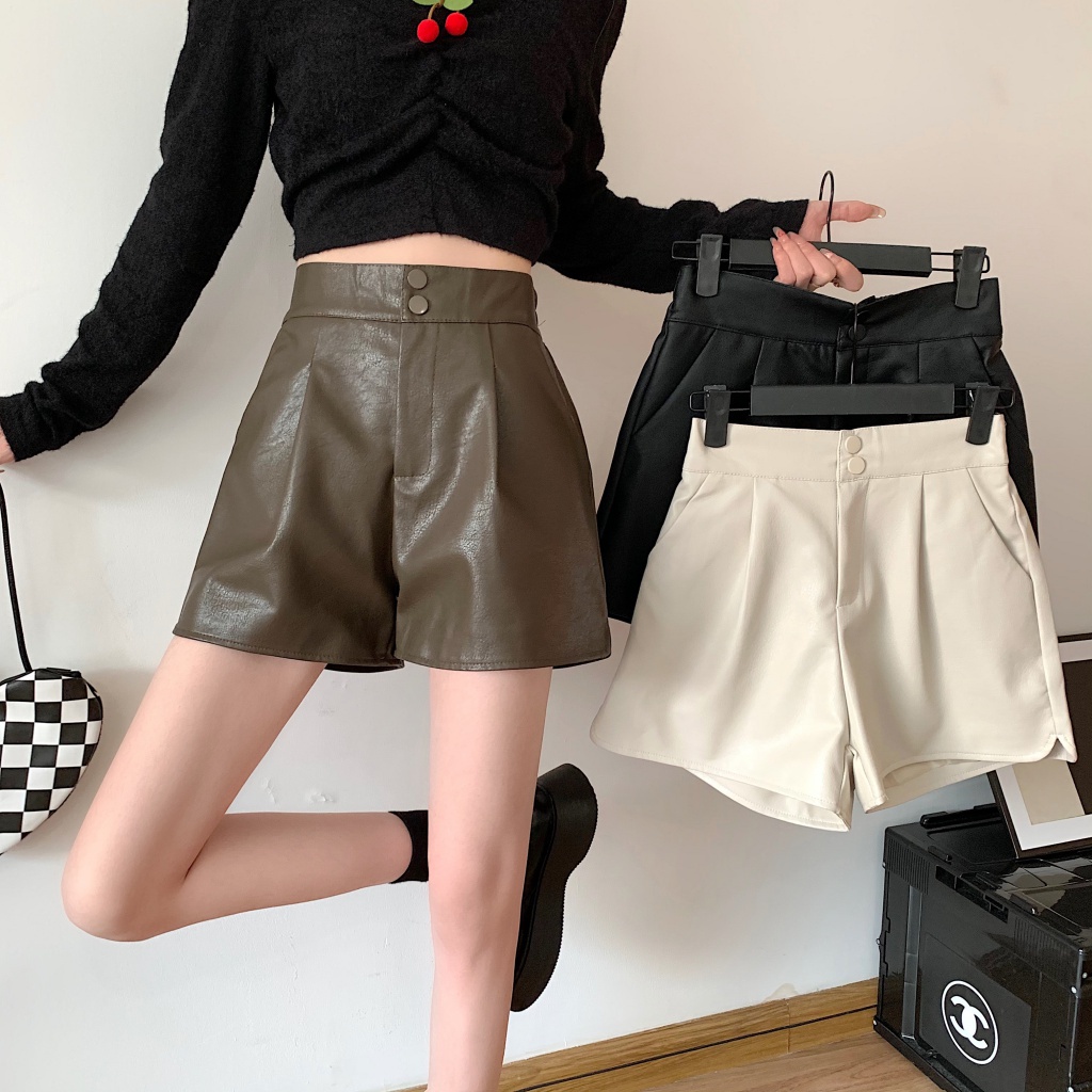 Quần Short Da pu Ống Rộng Lưng Cao Thời Trang Cho Nữ