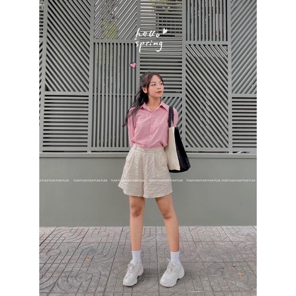 Quần short nữ lưng thun sau vải linen 2 size SM Pumi