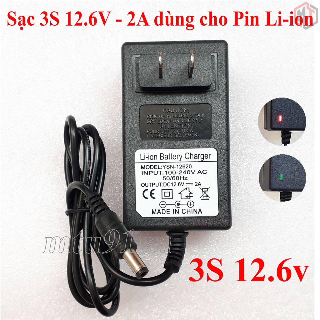 Sạc 3S 12.6V - 2A dùng cho Pin Li-ion (Lithium-ion) , Có Đèn Báo Đầy Pin