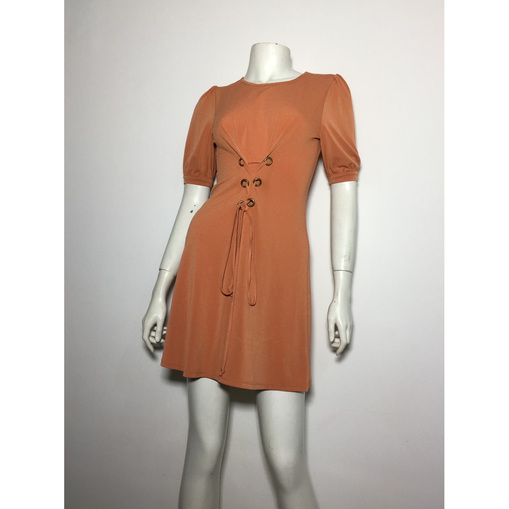 Đầm body thun cao cấp dự tiệc công sở nữ hiệu BCBG màu cam có thắt nơ ở eo size XXS chính hãng