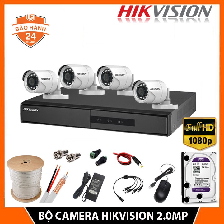 Trọn Bộ Camera giám sát Hikvision Thân Kim Loại 2MP Fhd 1080P [1-4 Mắt] - KÈM Ổ CỨNG HDD (Đủ phụ kiện lắp đặt) | BigBuy360 - bigbuy360.vn