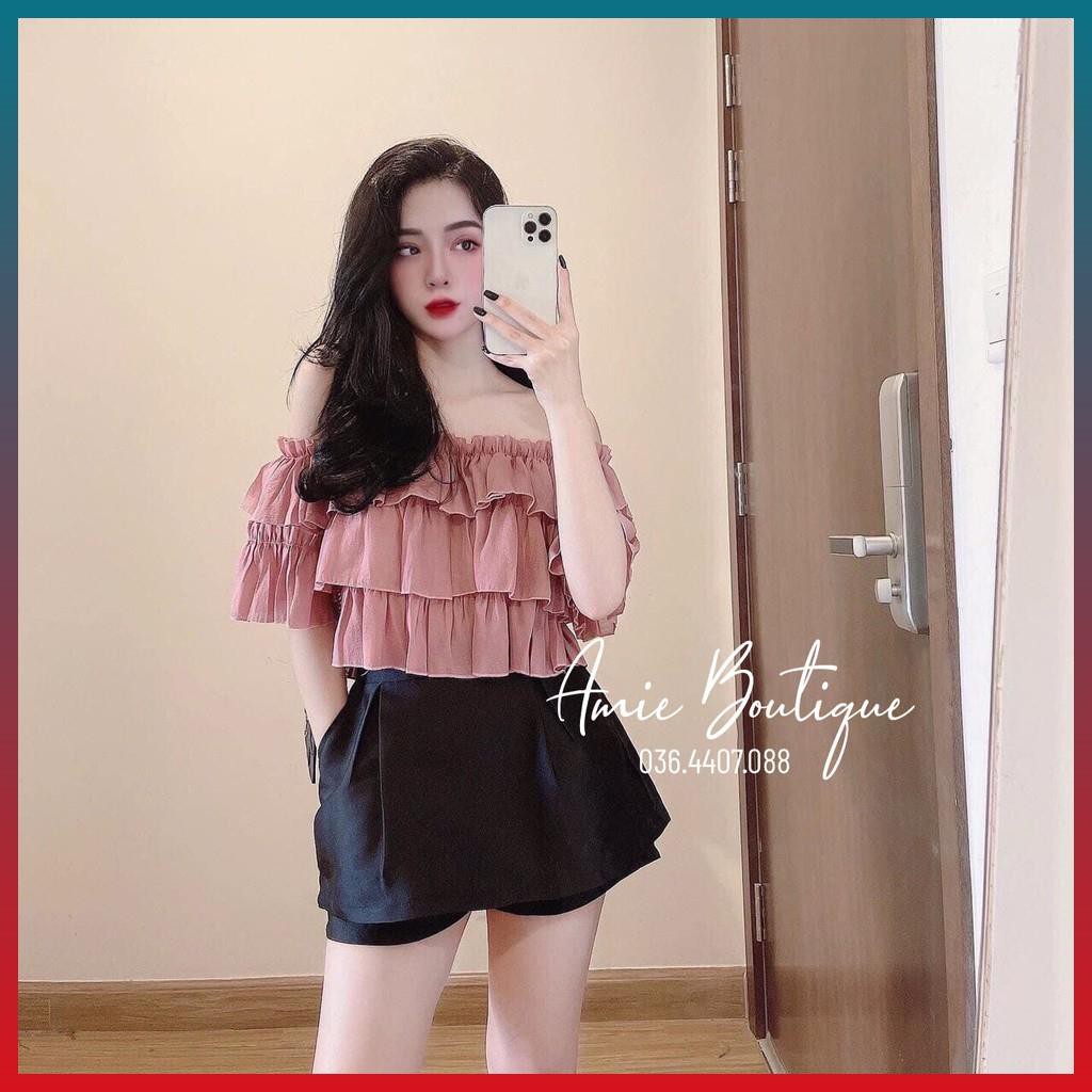Áo Bánh Bèo Trễ Vai Tầng Hồng Áo Bánh Bèo Tiểu Thư Tay Phồng Mix Chân Váy Tacca | BigBuy360 - bigbuy360.vn