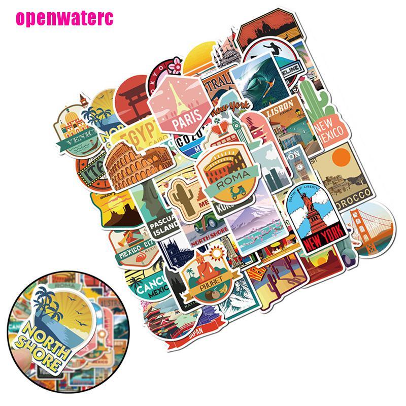 Bộ 50 Miếng Dán Vali Du Lịch Chống Thấm Nước Họa Tiết Hoạt Hình Graffiti