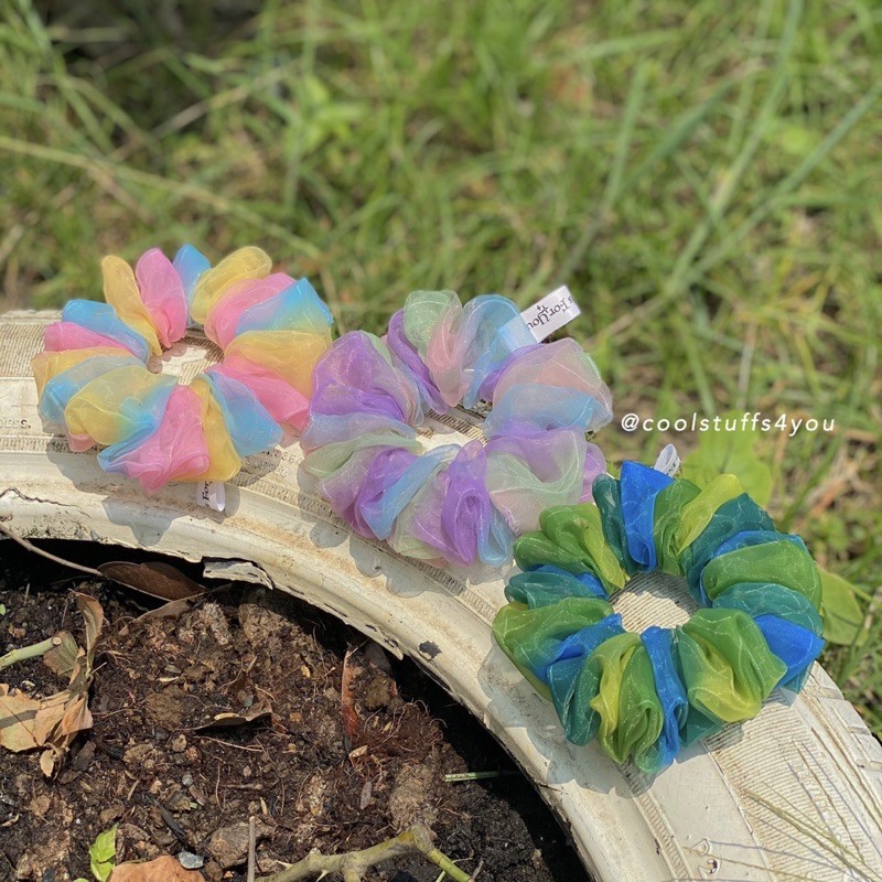 Đồ buộc tóc scrunchies loang màu voan phồng màu mới 2 size ✨