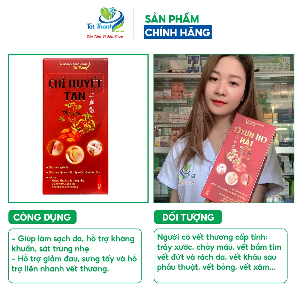 Dung dịch dùng ngoài Chỉ Huyết Tán Tất Thành Pharma xịt thảo dược làm dịu vết trầy xước 15ml