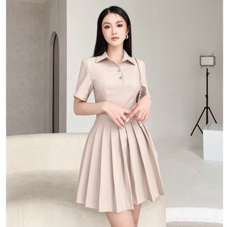Đầm cổ sơ mi phối chân xếp ly , Peace House Clothing