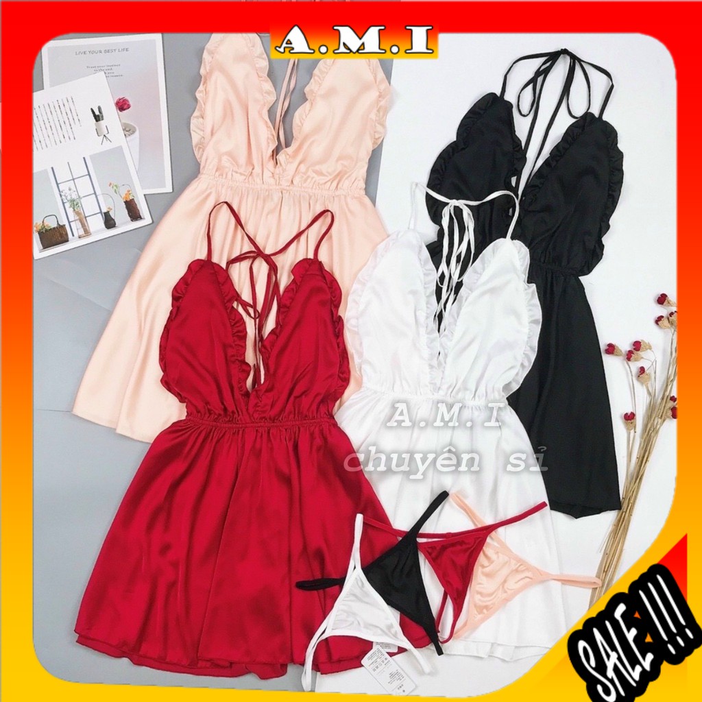 Váy ngủ lụa bèo ngực dây cột sexy [ẢNH THẬT TRẢI SÀN]