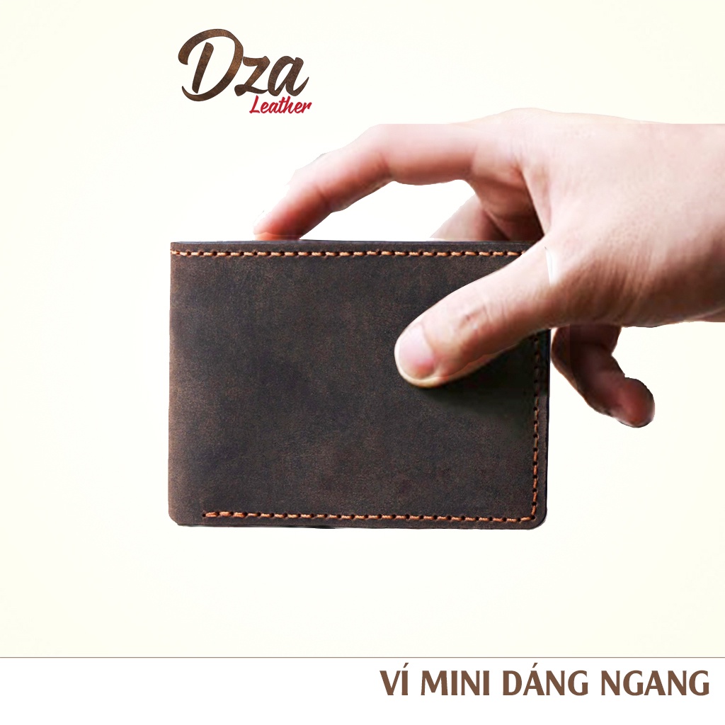 Ví mini dáng ngang da bò sáp ngựa điên cao cấp mẫu mới độc lạ nhỏ gọn, bóp ví nam mini handmade Dza 