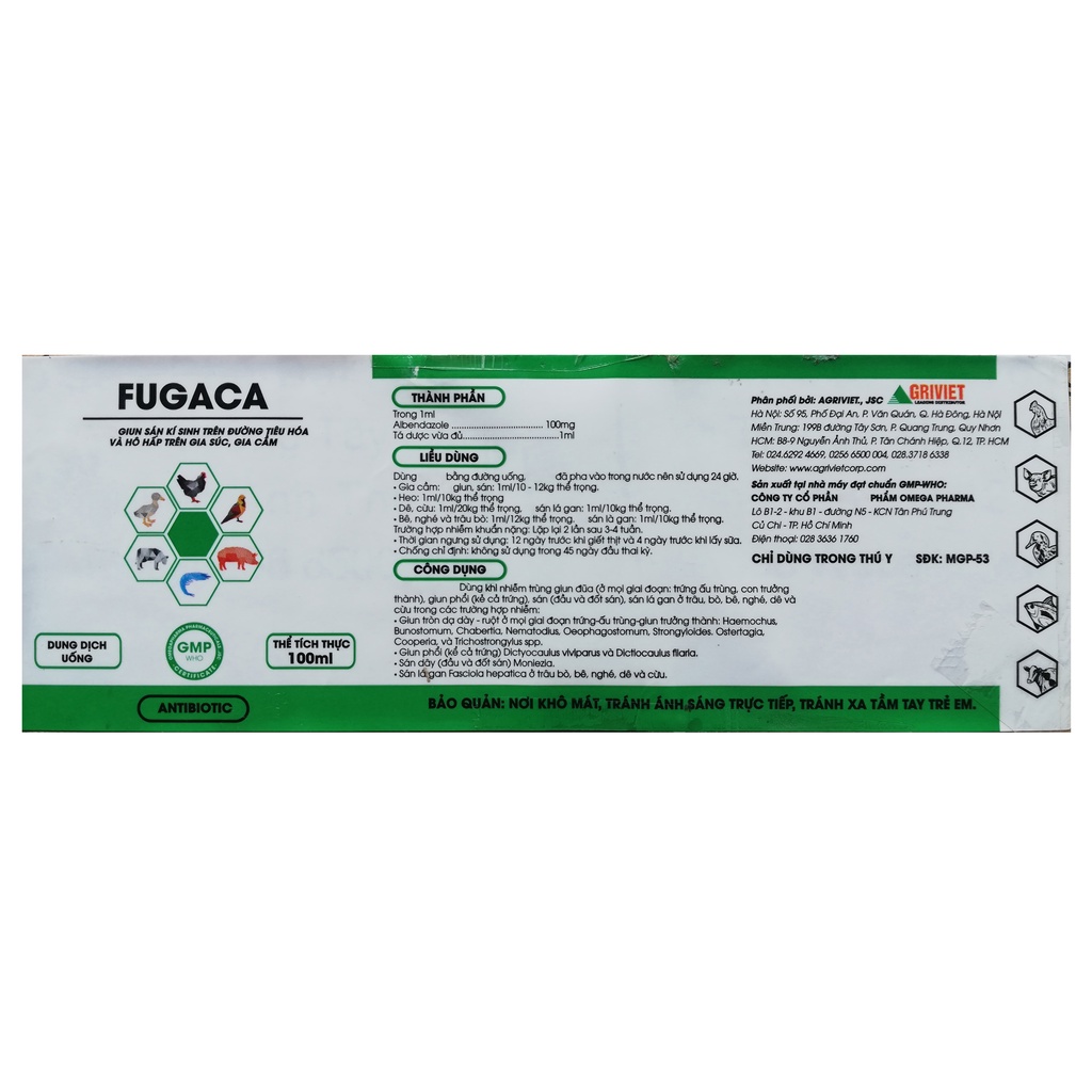 1 lọ FUGACA 100ml Chuyên dùng cho vật nuôi, gia súc, gia cầm, trâu bò, ngựa lợn, dê, cừu, chó, mèo, chim cảnh; Bát ăn