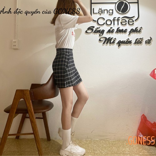 Chân váy Goness kẻ caro màu đen dáng chữ A QV441 | BigBuy360 - bigbuy360.vn