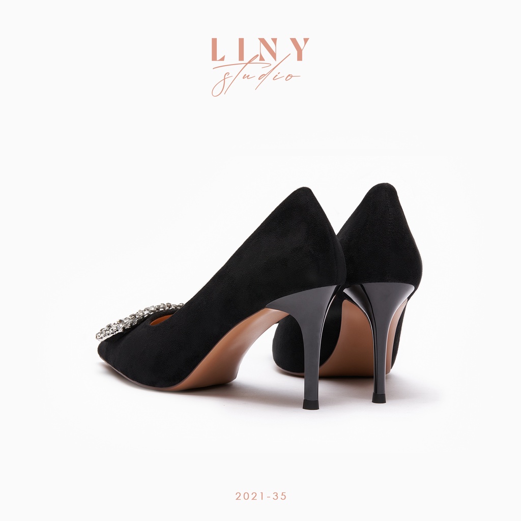 LINY Giày cao gót 8cm da lộn mặt đá 2021 - 35