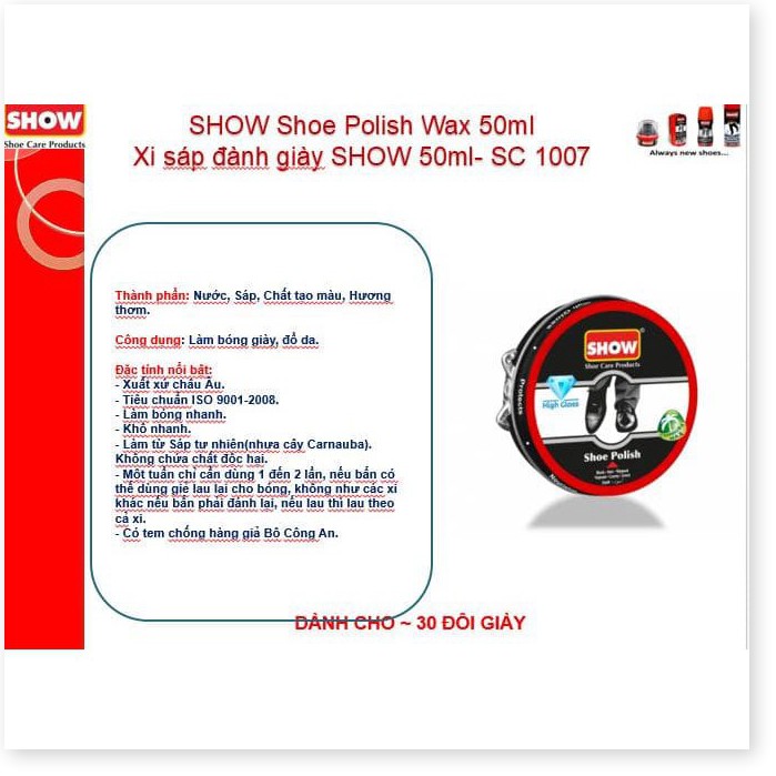 Xi sáp đánh giầy Show Thổ Nhĩ Kỳ 50ml các màu Điện Gia Dụng Bảo Minh - Điện Gia Dụng Bảo Minh