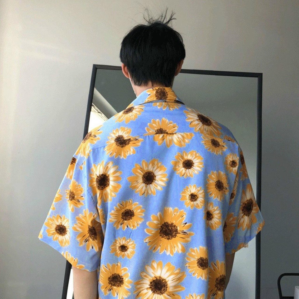 Áo sơ mi unisex chiffon tay ngắn in họa tiết hoa cúc có thể mặc cặp mặc nhóm vải mềm mịn thoáng mát | BigBuy360 - bigbuy360.vn