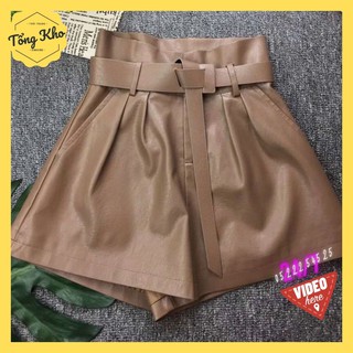 Quần Sooc Da Kèm Đai 3 Màu Nâu Be Đen, 3 Size SML