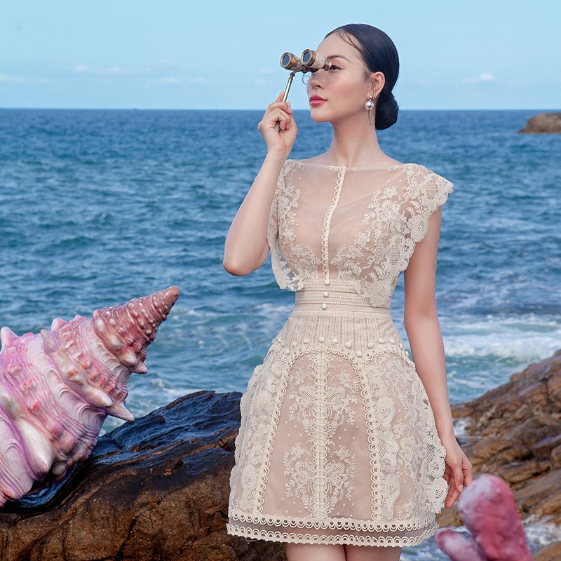 ZY·HT 🌷 Đầm Ngắn Chiết Eo Thêu Hoa Phong Cách Cung Điện Thời Trang Cho Nữ váy dạ hội Y9843