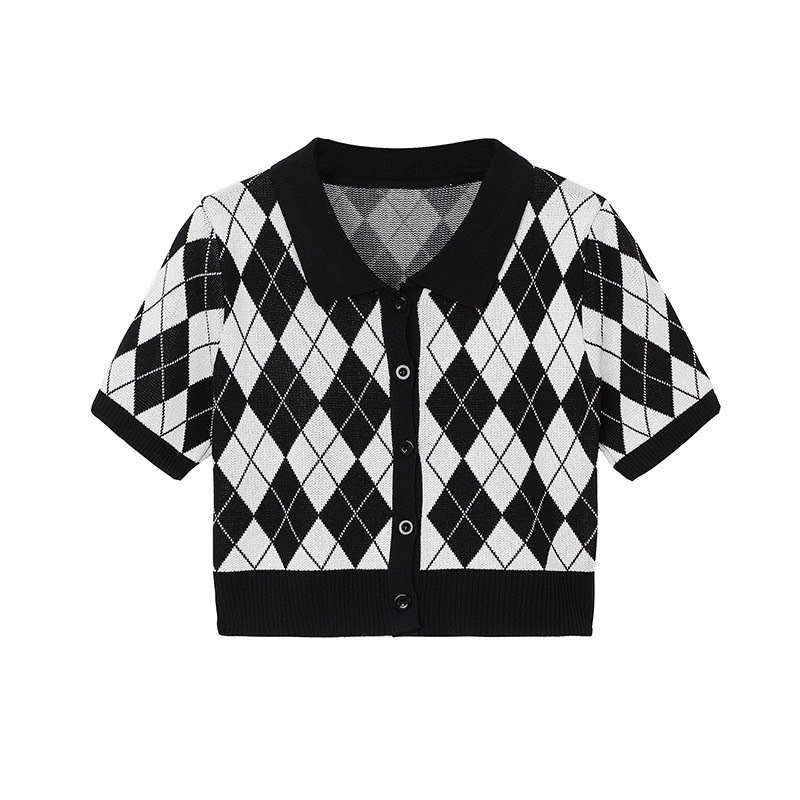 ÁO CROPTOP POLO LEN TRÁM ULZZANG  - Aocroptopkecaro_P2K6