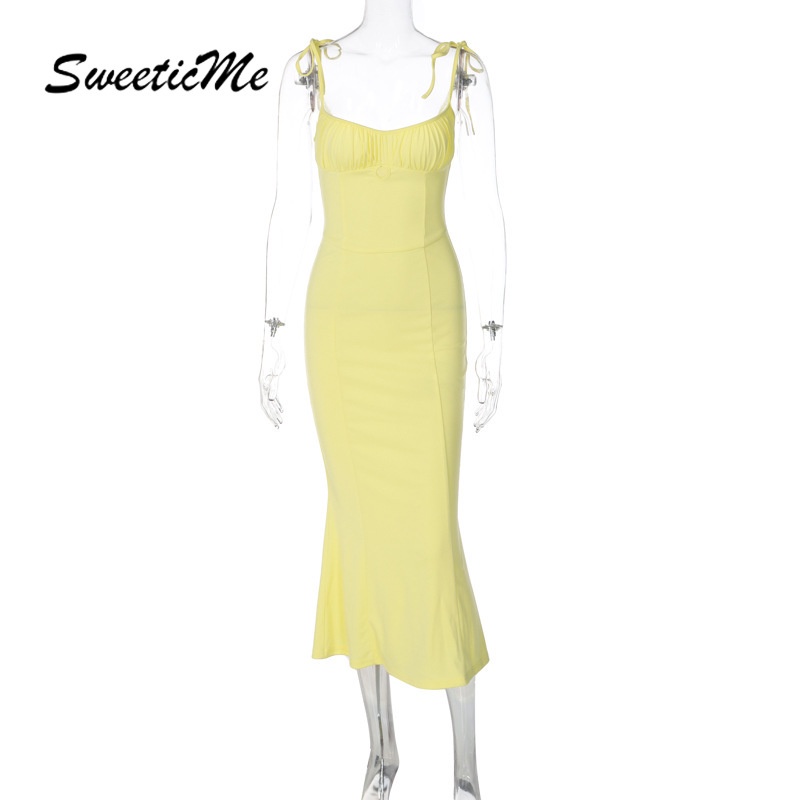 Đầm Ôm Hai Dây Màu Trơn Thời Trang 2022 Gợi Cảm Cho Nữ