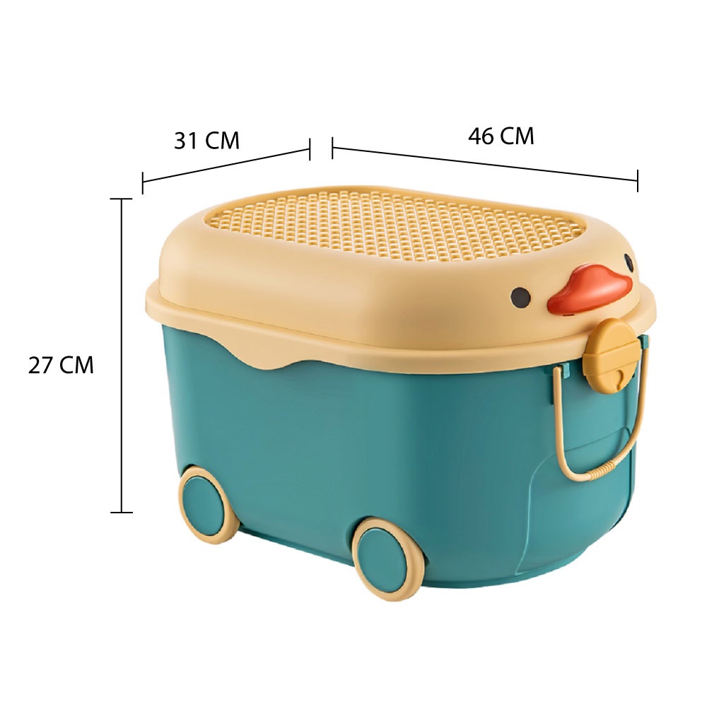 HomeBase STACKO Thùng đựng đồ đa năng hình con vịt có bánh xe có nắp khóa hai bên W46xH27xD31cm Sz S màu xanh dương