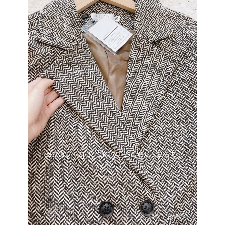 Áo khoác dạ, kẻ ca rô phong cách Hàn Quố dáng dài có lớp lót, dày dặn | BigBuy360 - bigbuy360.vn