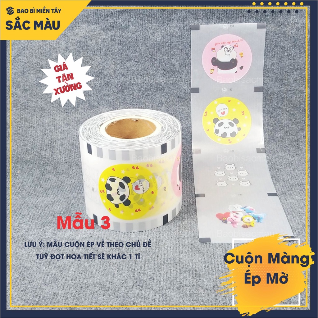 Cuộn màng ép ly chất liệu nhám mờ, màng dập cốc in sẵn họa tiết vui tươi