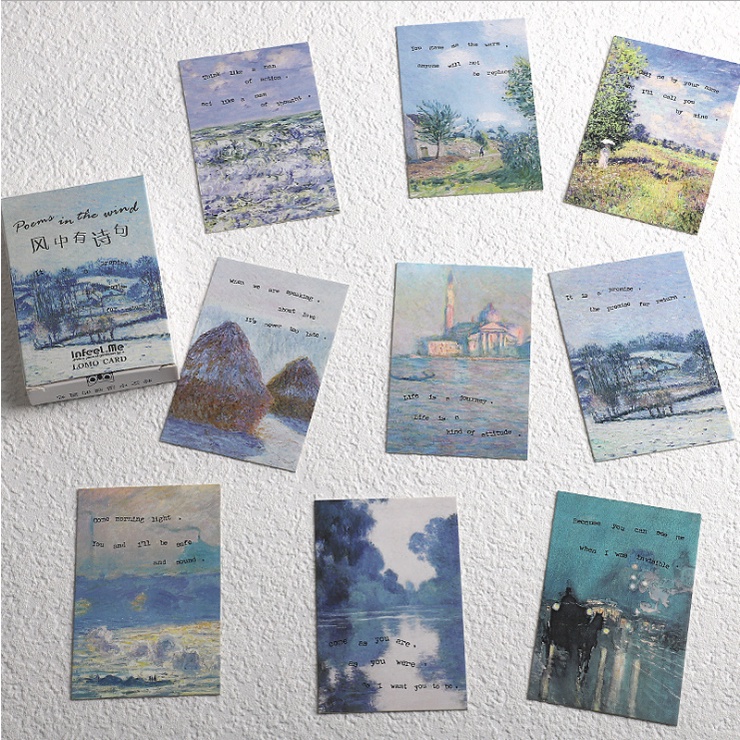 Set 28 tấm LOMO CARD thơ trong gió trích dẫn phong cảnh bưu thiếp nghệ thuật mini card
