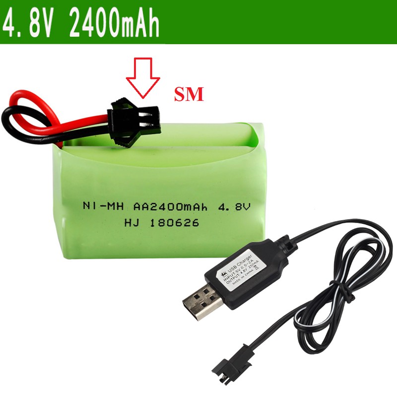 Pin xe mô hình 4.8v 2400mah cổng SM - pin sạc hình vuông