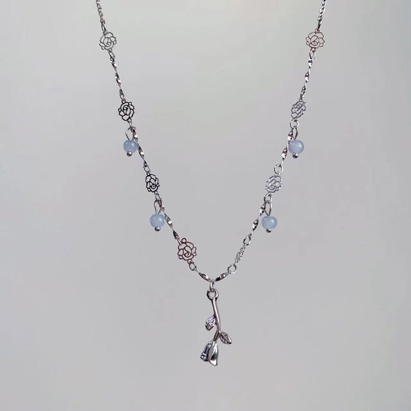 Vòng Cổ Mặt Hoa Hồng Phối Tua Rua Đơn Giản Thời Trang Cổ Điển Pháp