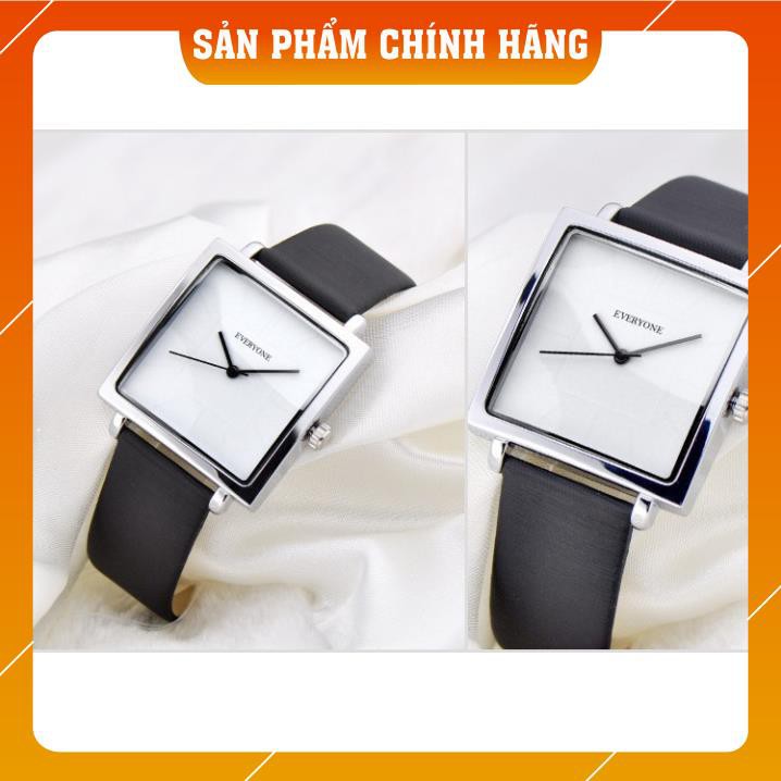 Đồng hồ nữ EVERYONE mặt vuông dây da cao cấp size 36mm