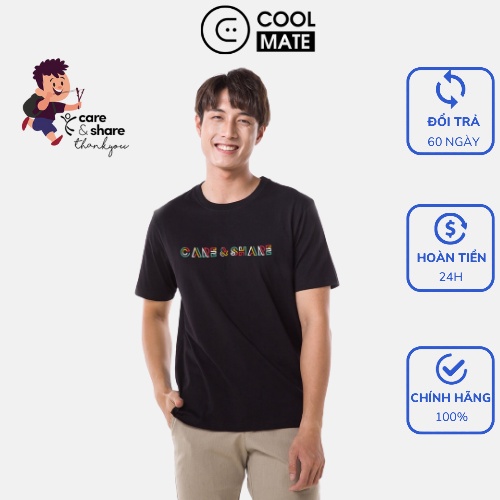 Áo thun nam 100% Cotton USA in Care & Share Typo Colorful phiên bản mới màu ĐEN thương hiệu Coolmate | BigBuy360 - bigbuy360.vn