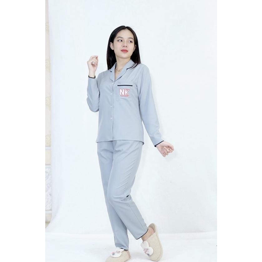 Bộ đồ bộ Pijama màu XÁM GHI XANH NKK tay dài quần dài lụa Pháp - Thoải Mái Nhẹ Nhàng