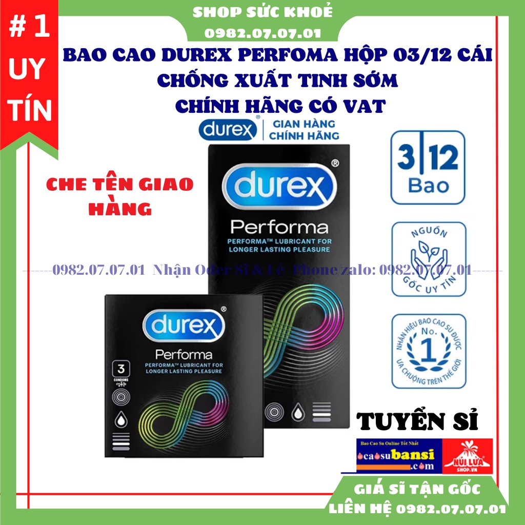 Bao cao su chống xuất tinh sớm Durex Performa, Shop Sức Khỏe 0982070701 cam kết Durex chính hãng 100%
