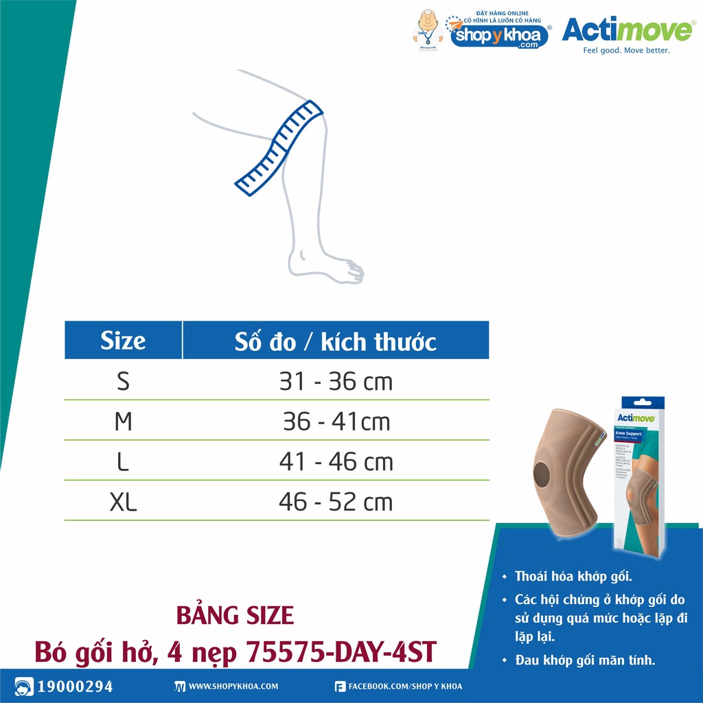[CÓ QUÀ TẶNG] Bó gối hở, 4 nẹp 75575-DAY-4ST Actimove Knee Support