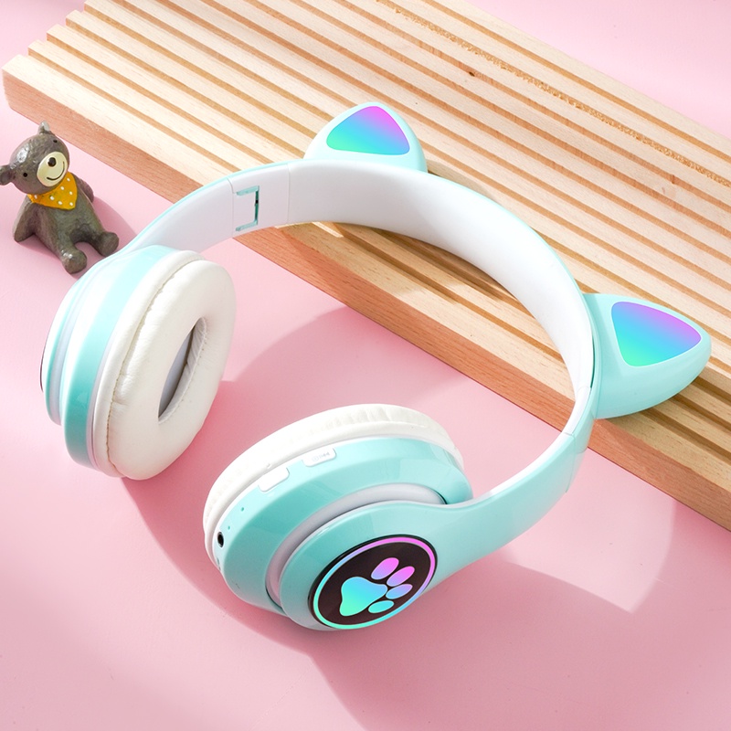 Tai Nghe Bluetooth 5.0 Không Dây Có Micrô Thiết Kế Tai Mèo Âm Siêu Trầm ÂM Thanh Nổi Hifi Nhấp Nháy Đèn RGB