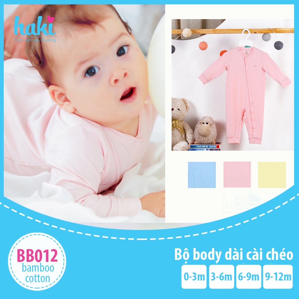 Bộ body dài tay cài chéo cho bé vải Bamboo Cotton cao cấp, set áo liền quần sơ sinh từ 2.5-10kg HAKI BB012