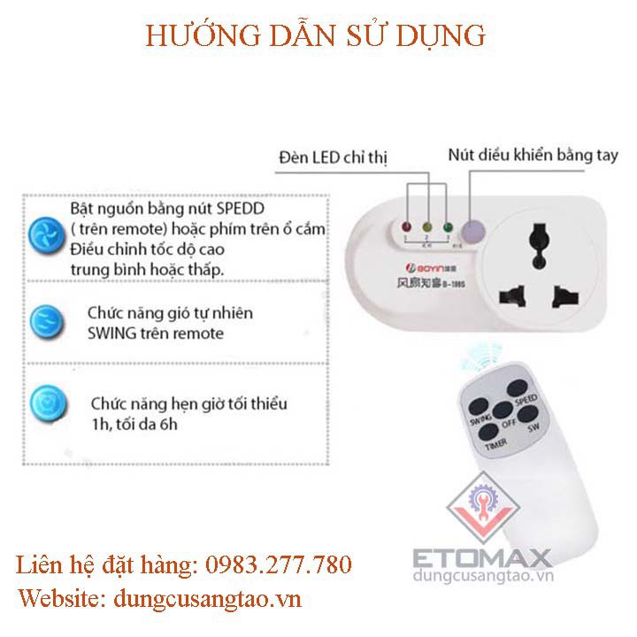 [ SALE SỐC ⚡️ GIÁ HOT ] 💥💥💥 Ổ cắm điều khiển quạt từ xa BOYIN B-198S ☀️