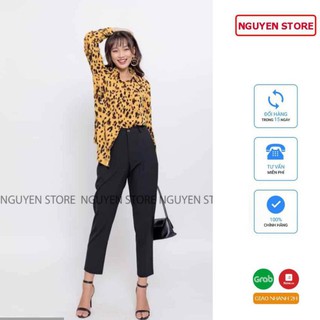 Áo Sơ Mi Nữ Dài Tay Form Rộng Suông Họa Tiết Da Beo Phong Cách Basic Unisex Hợp Thời Trang.