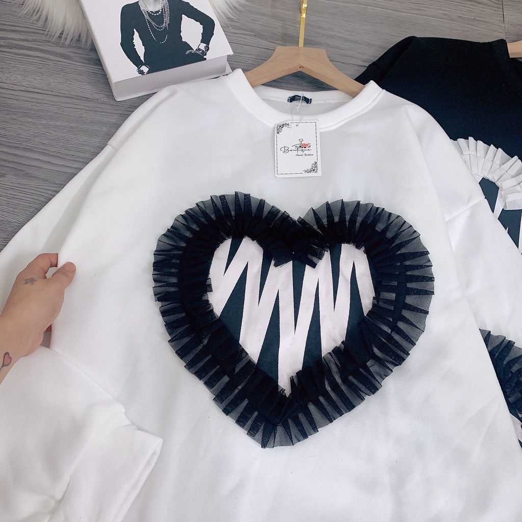 Áo khoác sweater nỉ tim cao cấp lót lông xinh xắn cho bạn gái TĐ03