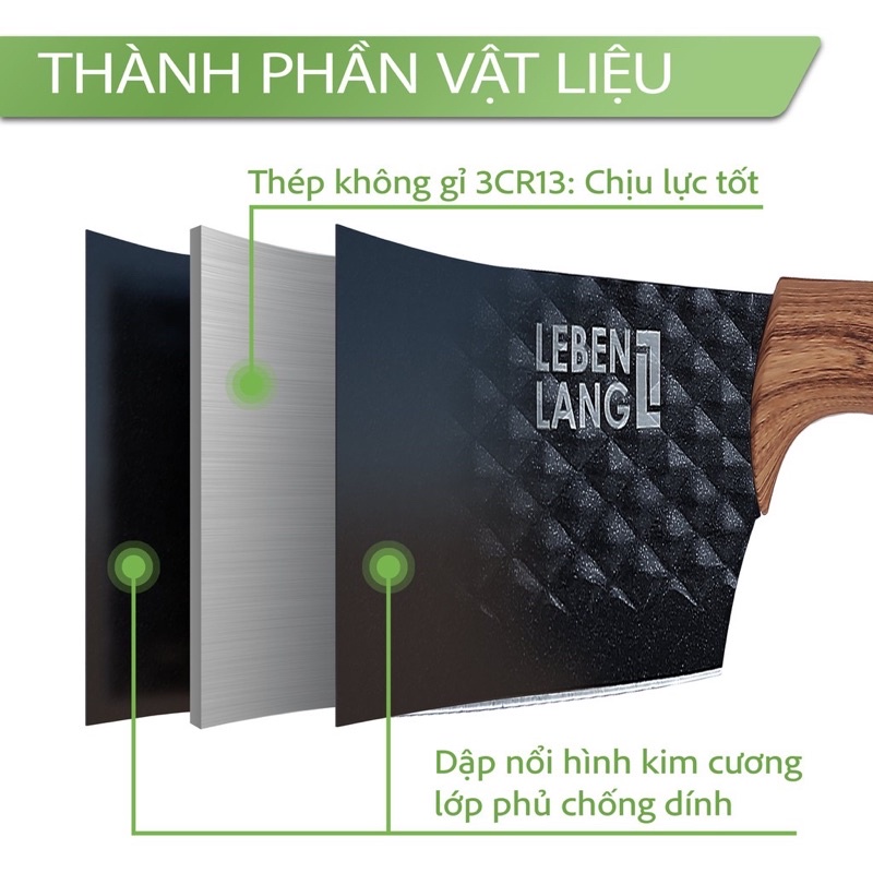 Bộ dao nhà bếp Lebenlang 5 món, lưỡi dao chống dính, tay cầm chống trơn