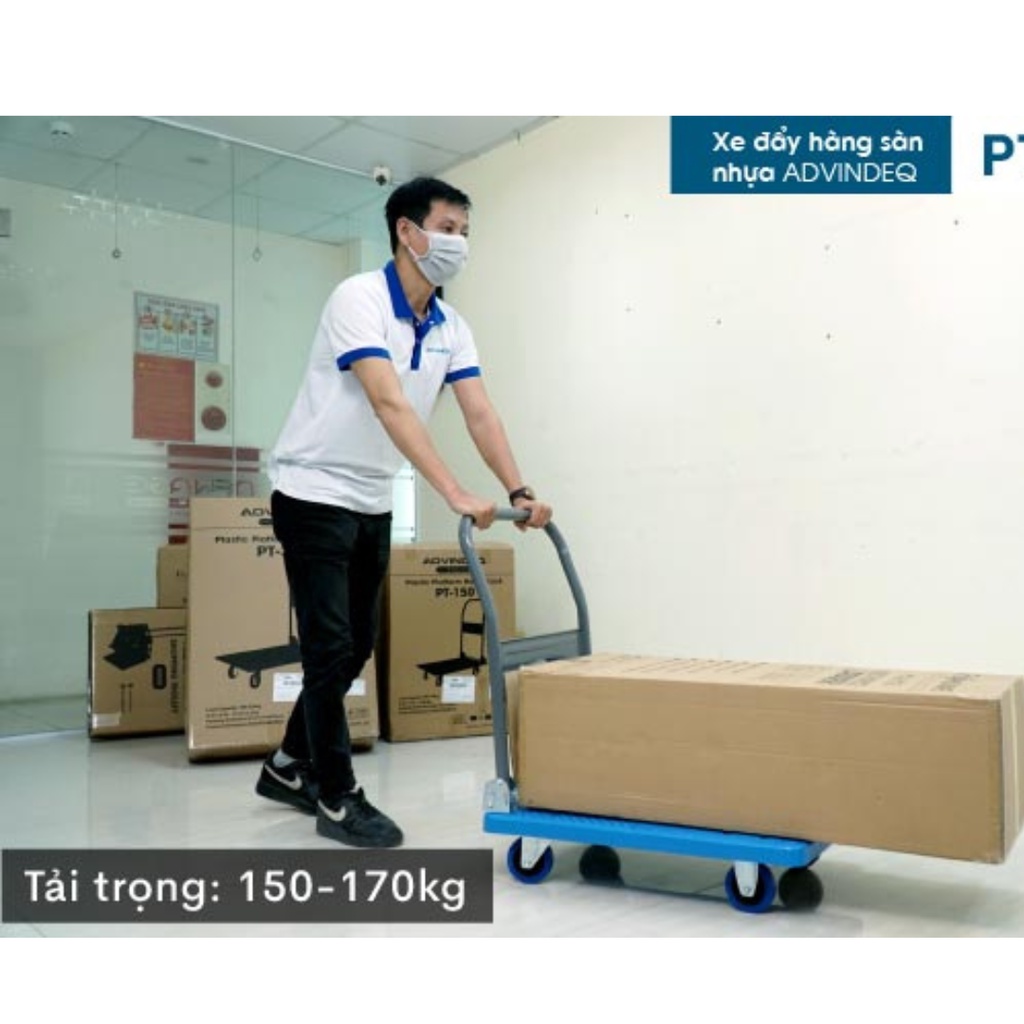 Xe đẩy hàng 4 bánh gấp gọn ADVINDEQ PT-300, sàn nhựa cao cấp tải trọng 320kg, bảo hành 1 năm toàn quốc