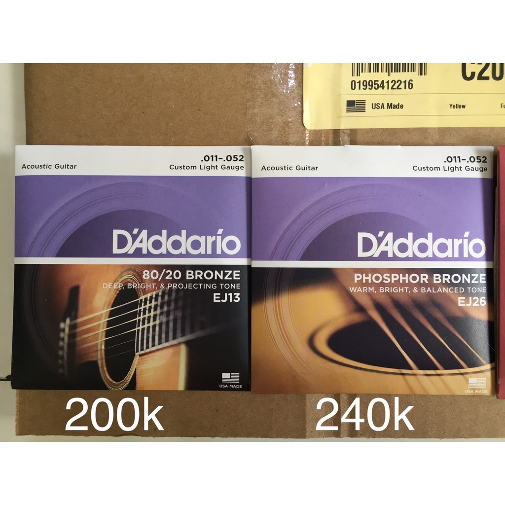 Dây Đàn D'ADDARIO chính hãng Xuất xứ Hoa Kỳ U.S.A Made Acoustic Guitar String EJ26 Phosphor Bronze .011-.052