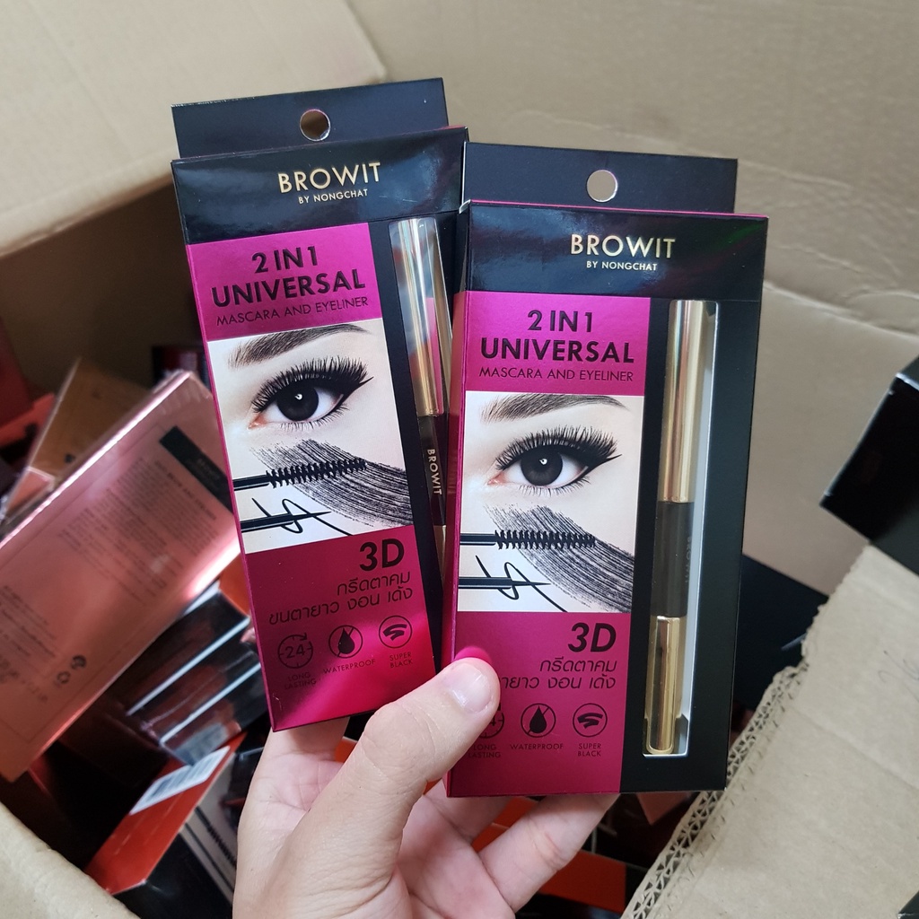 Chuốt Mi + Kẻ Mắt Eyeliner Browit By Nongchat 2in1 Universal Mascara &amp; Eyeliner 3D