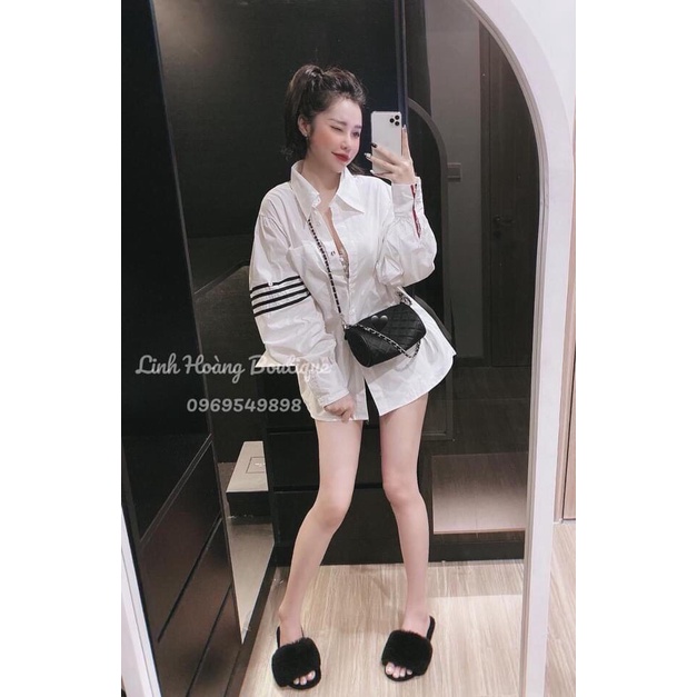 Áo sơ mi thom sọc tay form thụng sơ mi nữ trắng công sở cao cấp LD020