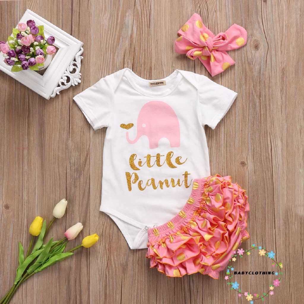 Set áo liền quần ngắn tay + quần short + Băng đô nơ dễ thương cho bé gái