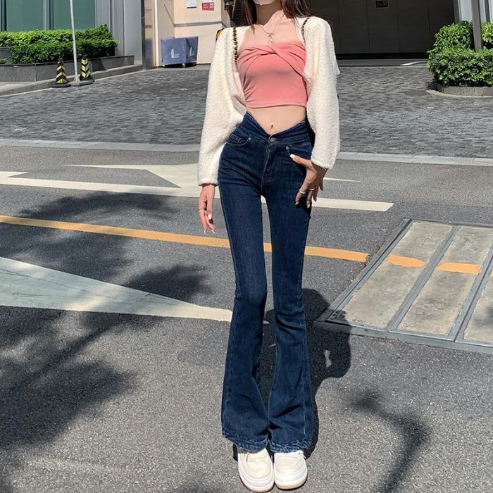 Jiashucheng Quần Jean Cạp Cao Dáng Ôm Co Giãn Phong Cách Mới Cho Nữ @ -