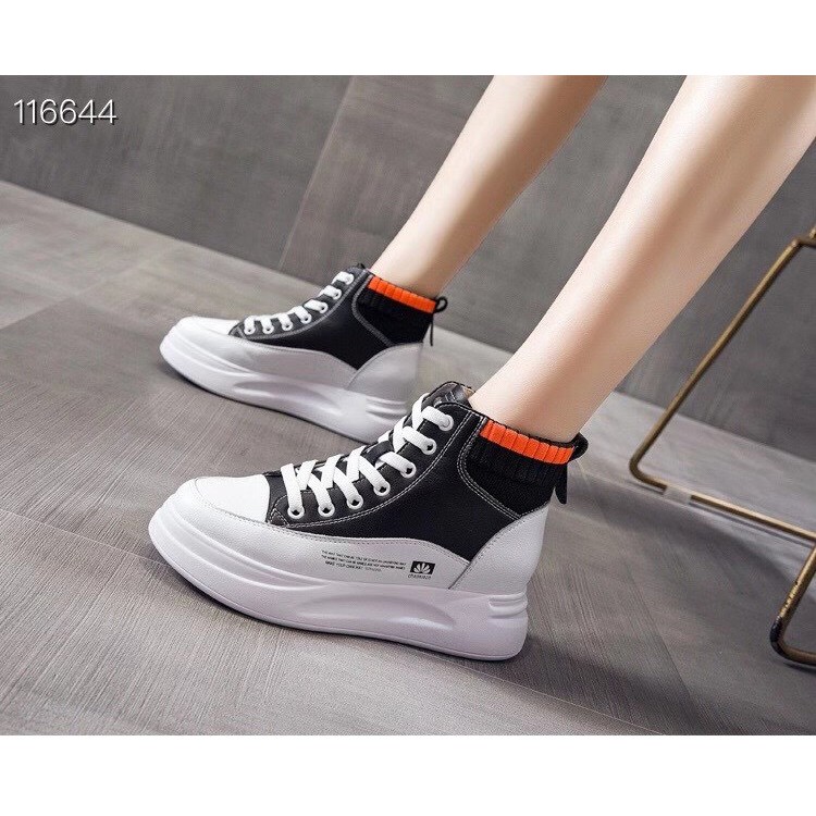 Giày Thể Thao Nữ, Giày Thể Thao Nữ  Độn Đế Thời Trang  Cao 5 Cm, Phối Len Cá Tính Năng Động Trẻ Trung Hai Màu Đen Trắng | BigBuy360 - bigbuy360.vn