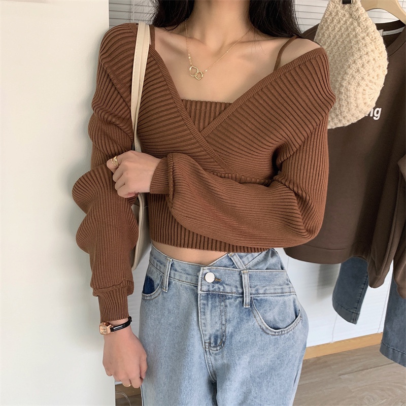 Áo Len Tay Bồng Màu Trắng Đen Hồng Đỏ Dài Tay Hở Trễ Vai, Áo Len Thu Đông Dài Tay Phong Cách Hàn Quốc