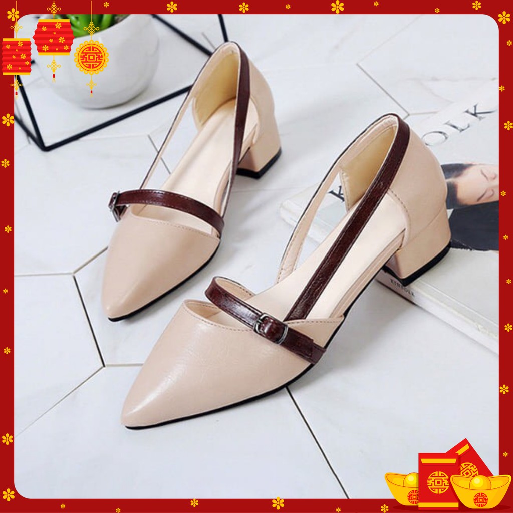 [F⚡️ASH SALE] Giày Cao gót 5 CM gót vuông PHỐI MÀU MÃ HG_C7