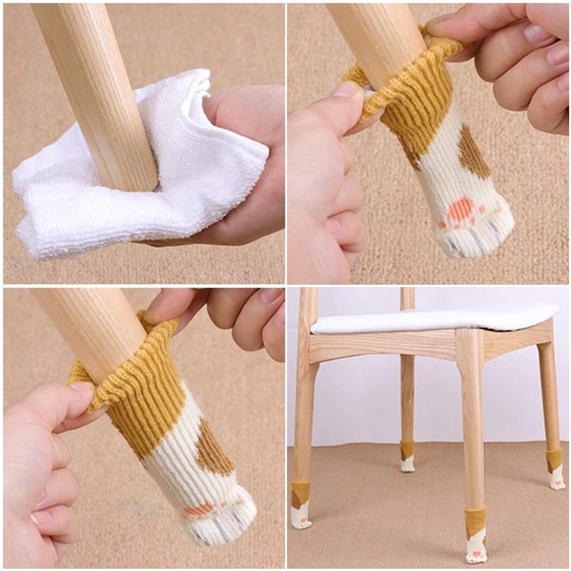 Miếng Lót Chân Bàn Ghế Dệt Kim Hình Chân Mèo Dễ Thương Chống Mài Mòn/Trượt Có Thể Tái Sử Dụng Bảo Vệ Sàn Nhà