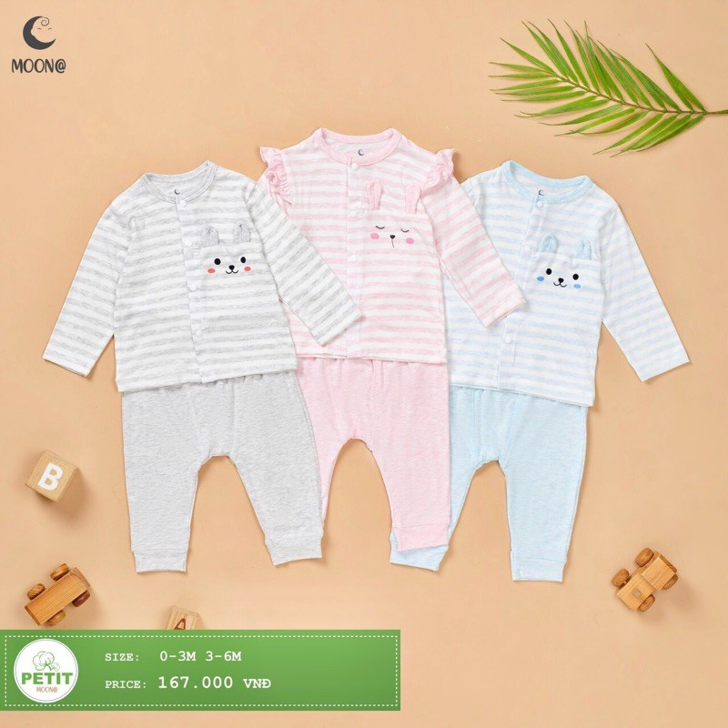 [Moon]Bộ dài tay cúc giưa cho bé.(0-3,3-6m)